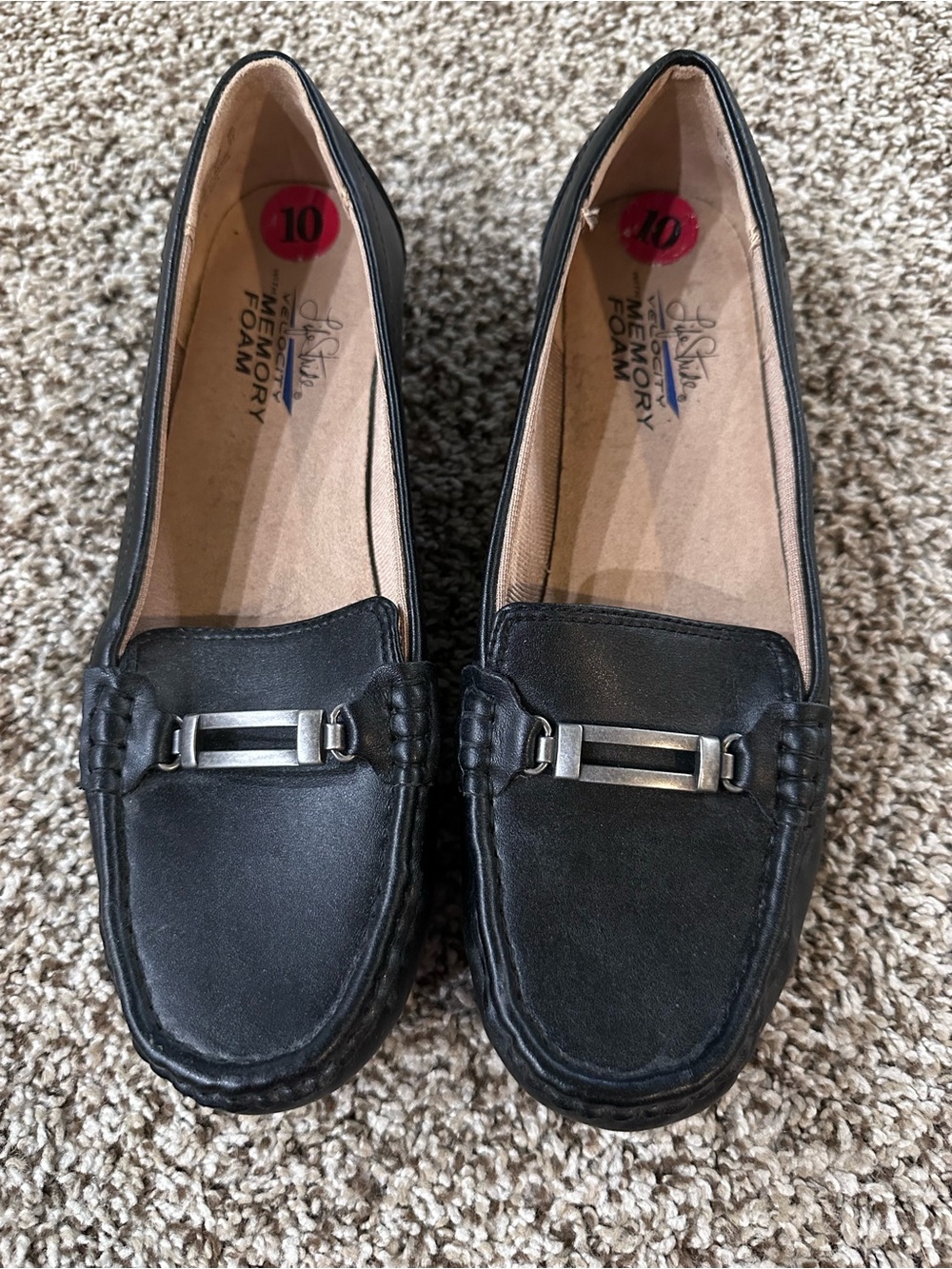 Life Stride Black Slip-On Loafers with Metal Bit